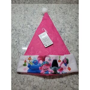 Trolls Bright Pink & White Santa Hat Stocking Cap Pom Pom‎ New